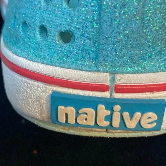 NATIVE SLIP ON SHOES TEAL GLITTER GIRLS SHOES SIZE 7 GOOD CLEAN CONDITION - Picture 7 of 13